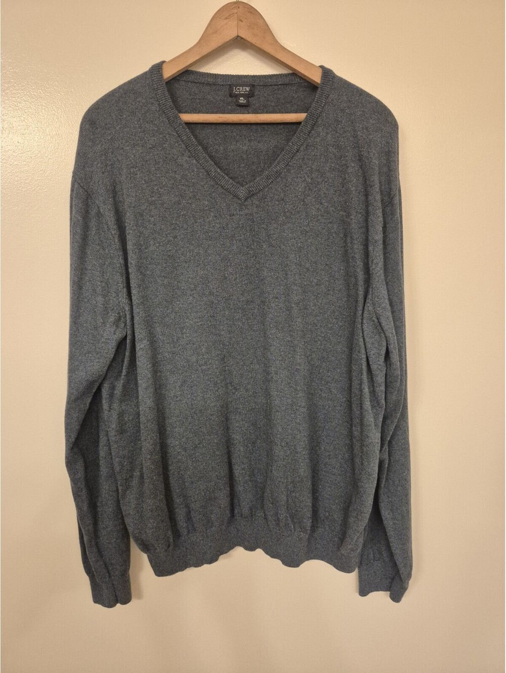 J Crew Cashmere Blend V-Neck Sweater Mens Sz XL Steel Blue Long Sleeve Preppy